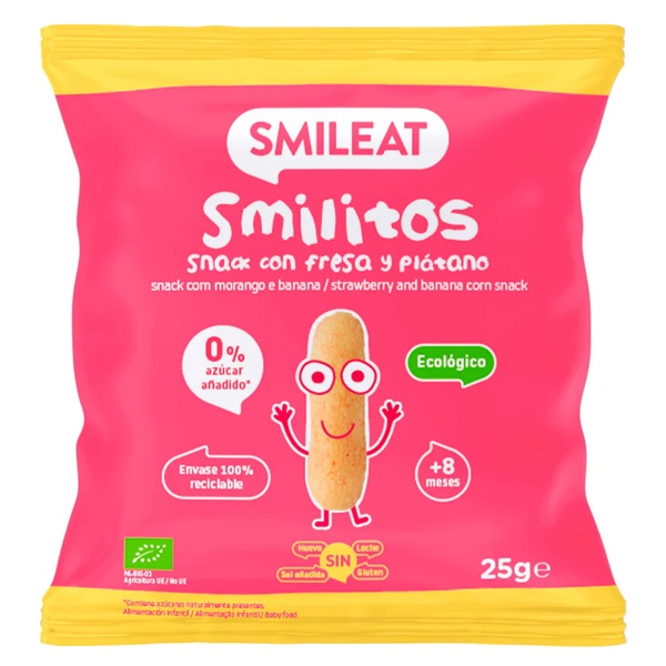 BIO kukuřičné křupky banán & jahoda s extra panenským olivovým olejem 25g
