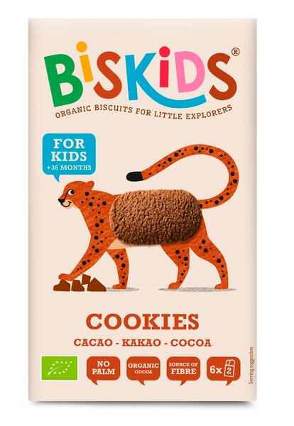 Biskids Dětské celozrnné kakaové sušenky BIO 36m+ 6x2 ks Biskids Dětské celozrnné kakaové sušenky BIO 36m+ 6x2 ks