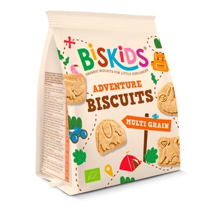 BISkids BIO Adventure dětské celozrnné sušenky s kousky jablek bez přidaného cukru 100g BISkids BIO Adventure dětské celozrnné sušenky s kousky jablek bez přidaného cukru 100g