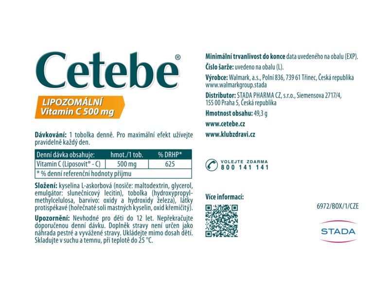 Cetebe Lipozomální Vitamin C 500 mg 60 tobolek