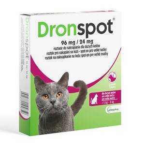 Dronspot 96 mg/24 mg pro velké kočky spot-on 2x1,12 ml Dronspot 96 mg/24 mg pro velké kočky spot-on 2x1,12 ml