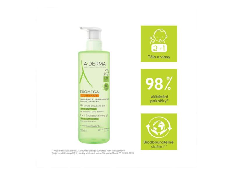 A-Derma Exomega Control Zvláčňující mycí gel 2v1 500 ml A-Derma Exomega Control Zvláčňující mycí gel 2v1 500 ml