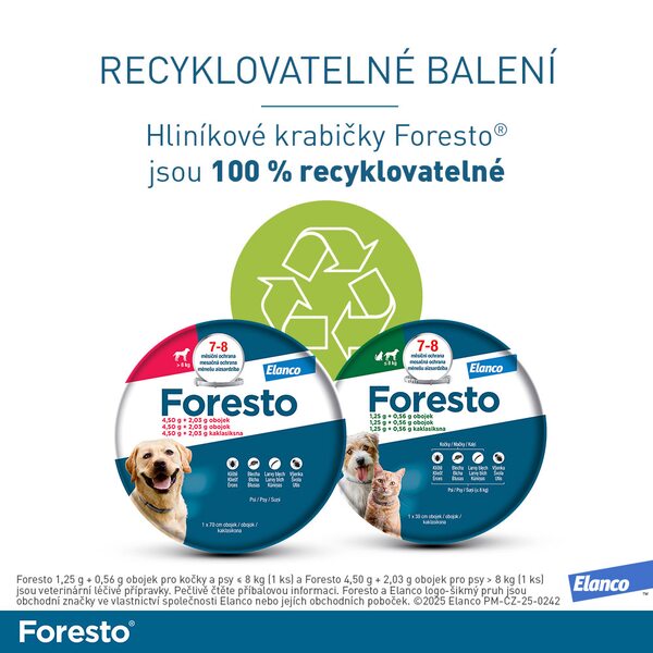 Foresto 1,25 g + 0,56 g obojek pro kočky a psy do 8 kg Foresto 1,25 g + 0,56 g obojek pro kočky a psy do 8 kg