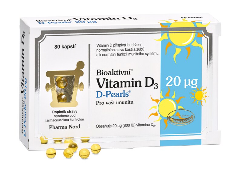 Pharma Nord Bioaktivní Vitamín D3 Pearls 20 µg (800 IU) 80 kapslí Pharma Nord Bioaktivní Vitamín D3 Pearls 20 µg (800 IU) 80 kapslí