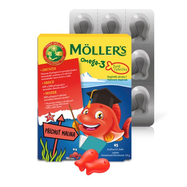 Mollers Omega 3 Želé rybičky malinová příchuť 45 žvýkacích tablet