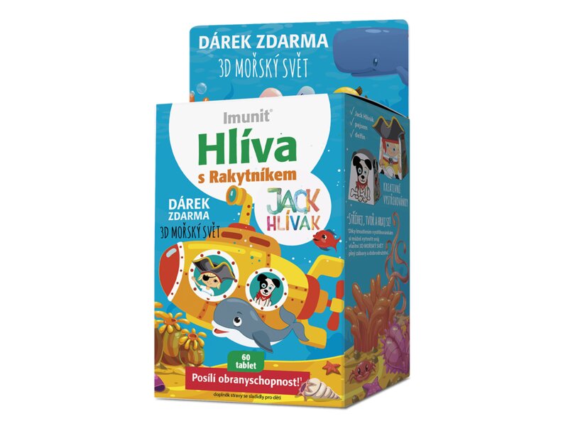 Imunit Jack Hlívák Hlíva s rakytníkem pro děti 60 tablet + 3D mořský svět Imunit Jack Hlívák Hlíva s rakytníkem pro děti 60 tablet + 3D mořský svět
