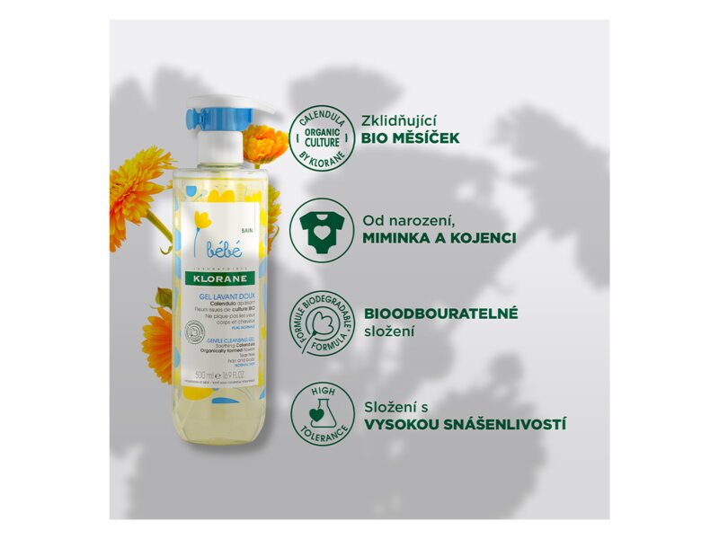 Klorane Bébé jemný mycí gel s měsíčkem 500 ml