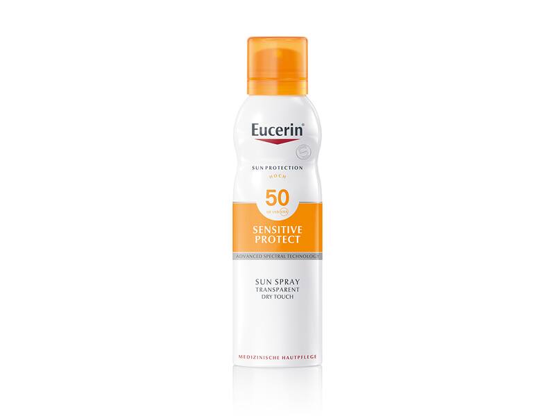 Eucerin Sun Sensitive Protect SPF50+ transparentní sprej na opalování Dry Touch 200 ml