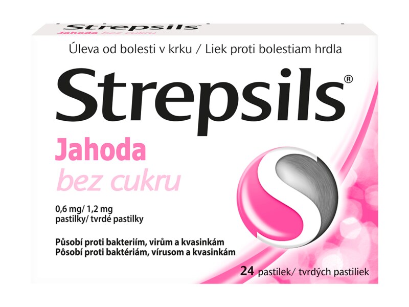 Strepsils Jahoda bez cukru 24 pastilek