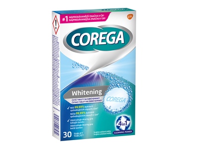 Corega Whitening Antibakteriální tablety 30 ks