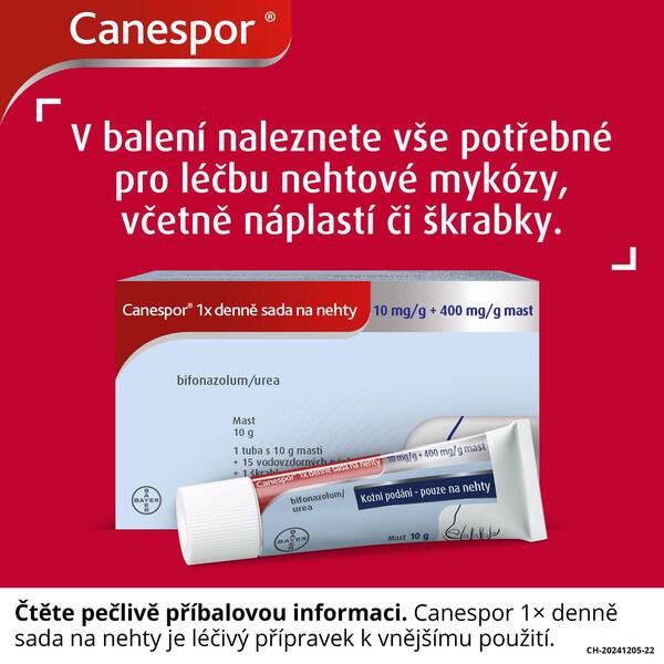 Canespor 1x denně sada na nehty - mast 10 g + 15 náplastí + 1 škrabka na nehty