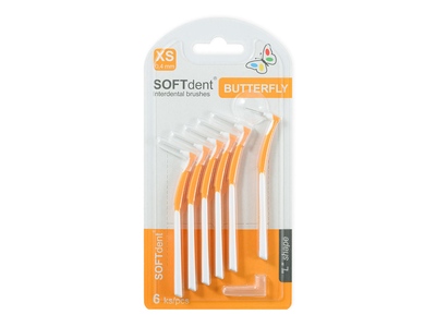 Softdent Butterfly mezizubní kartáček zahnutý XS 6 ks