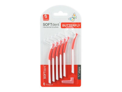 Softdent Butterfly mezizubní kartáček zahnutý S 6 ks