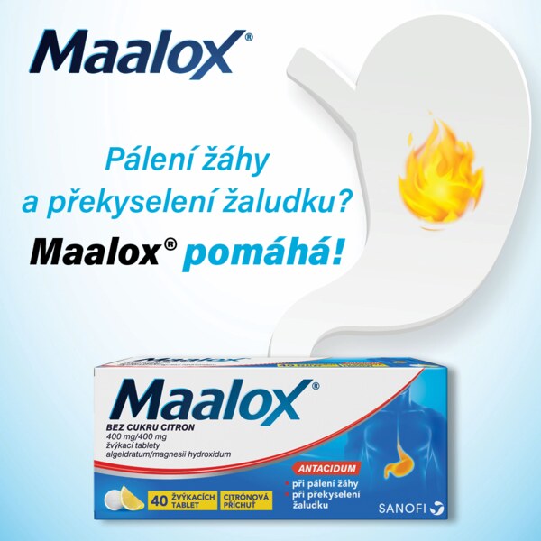 Maalox bez cukru citron 40 žvýkacích tablet