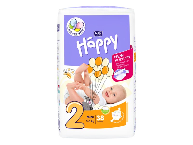 Bella Baby Happy Mini vel.2 (3-6 kg) dětské plenky 38 ks