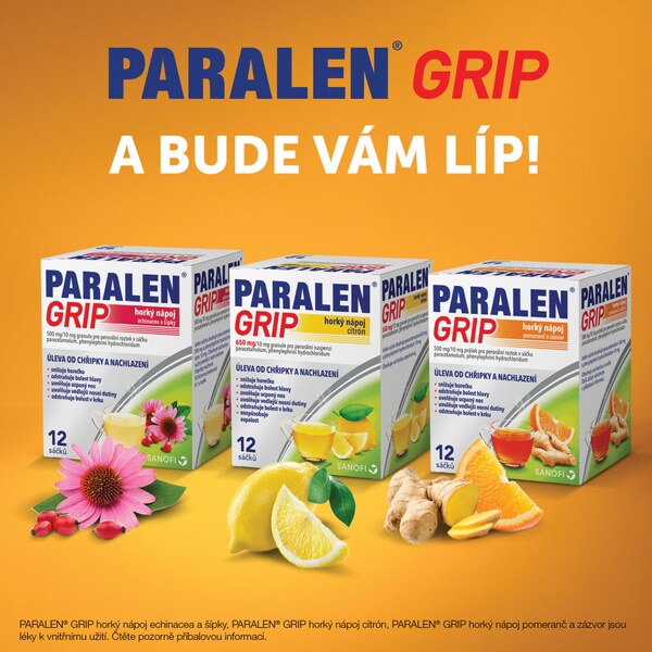 Paralen Grip Horký nápoj echinacea a šípky 12 sáčků