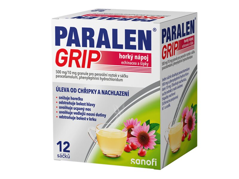 Paralen Grip Horký nápoj echinacea a šípky 12 sáčků