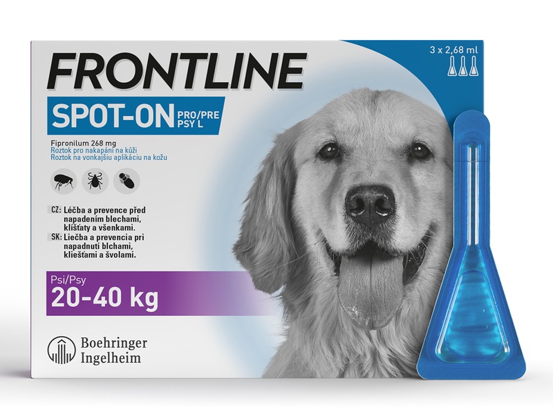 Frontline spot-on pro psy L (20-40 kg) 2,68 ml 3 pipety Frontline spot-on pro psy L (20-40 kg) 2,68 ml 3 pipety