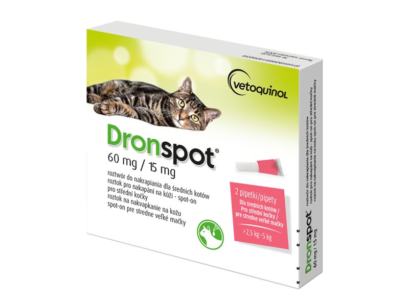 Dronspot 60 mg/15 mg pro střední kočky spot-on 2x0,7 ml