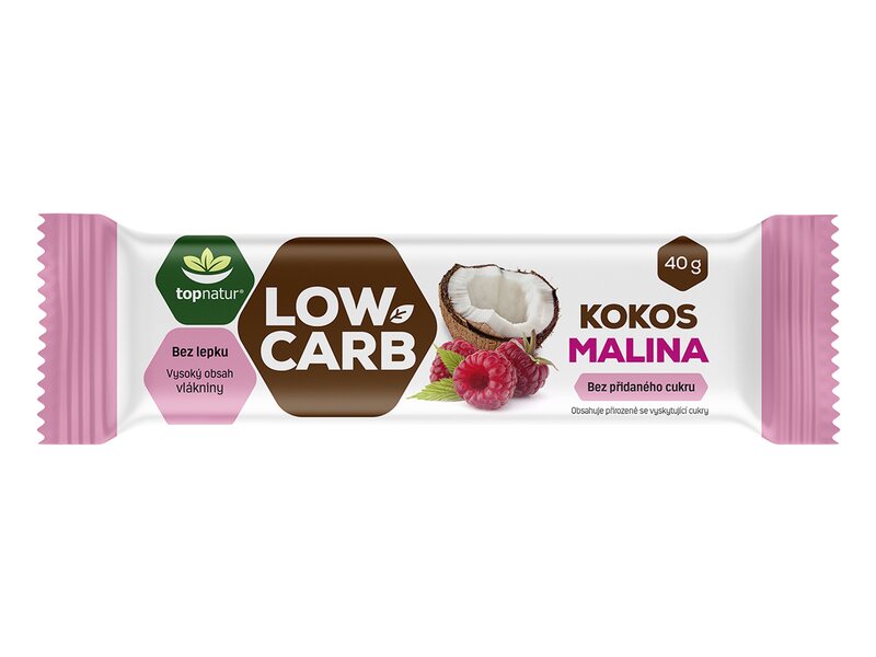 Topnatur Low Carb Tyčinka kokos malina 40 g Topnatur Low Carb Tyčinka kokos malina 40 g