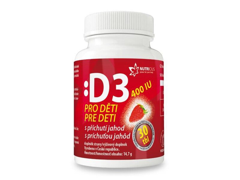 Nutricius Vitamín D3 400 IU pro děti s příchutí jahod 30 tablet