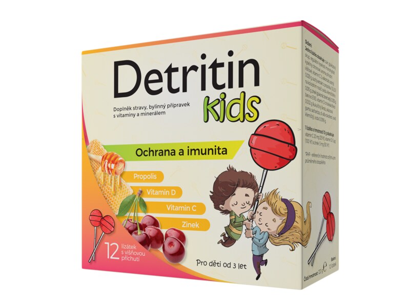 Detritin Kids lízátka na imunitu višeň 12 ks