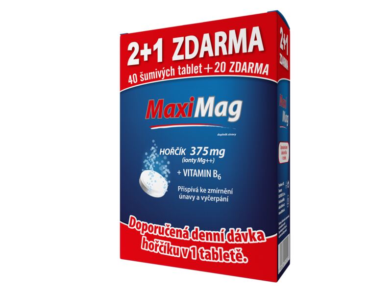 Zdrovit MaxiMag Hořčík 375 mg + B6 3x20 šumivých tablet 2+1 zdarma