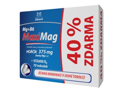 Zdrovit MaxiMag Hořčík 375 mg + B6 70 tobolek 40 % zdarma Zdrovit MaxiMag Hořčík 375 mg + B6 70 tobolek 40 % zdarma