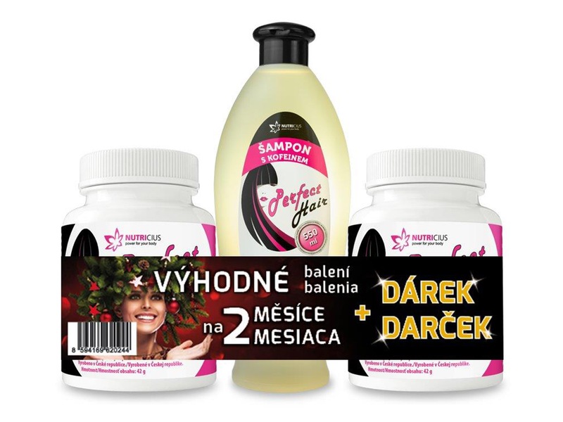 Nutricius Perfect HAIR New methionin 500 mg 2x100 tablet + dárek Kofeinový šampon