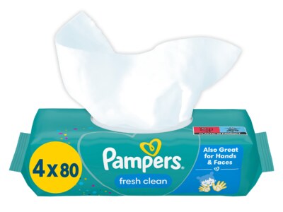 Pampers Fresh Clean XXL dětské čisticí vlhčené ubrousky 4x80 ks