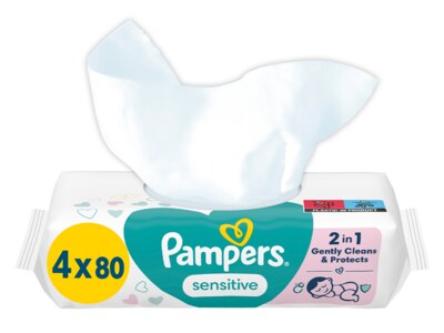 Pampers Sensitive XXL dětské čisticí vlhčené ubrousky 4x80 ks