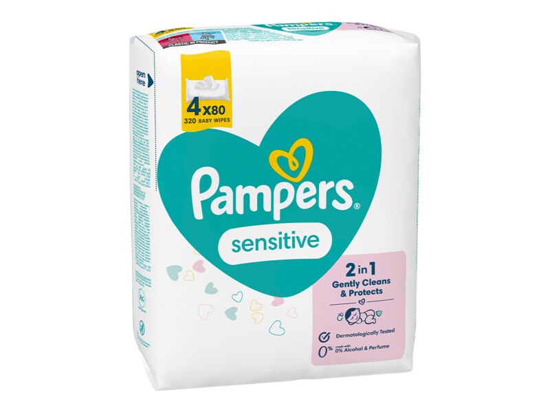 Pampers Sensitive XXL dětské čisticí vlhčené ubrousky 4x80 ks