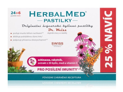 Dr. Weiss HerbalMed Echinacea + rakytník + vitamin C 24+6 pastilek
