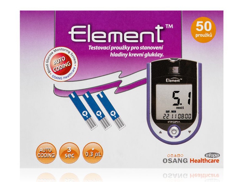 Auto-coding Element testovací proužky do glukometru 50 ks Auto-coding Element testovací proužky do glukometru 50 ks