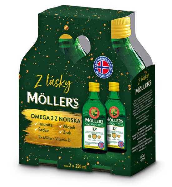 Mollers Omega 3 D+ 2x250 ml Dárkové balení 