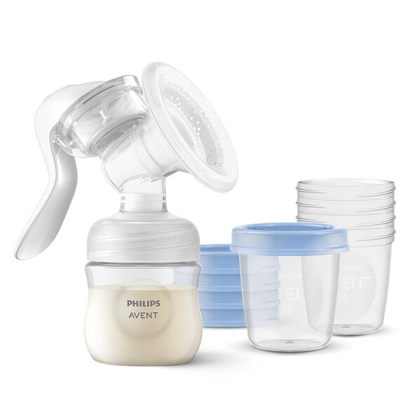 Philips Avent odsávačka mateřského mléka manuální + VIA pohárky 180 ml 5 ks