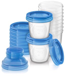 Philips Avent Via zásobníky 10x180 ml s víčky + adaptér