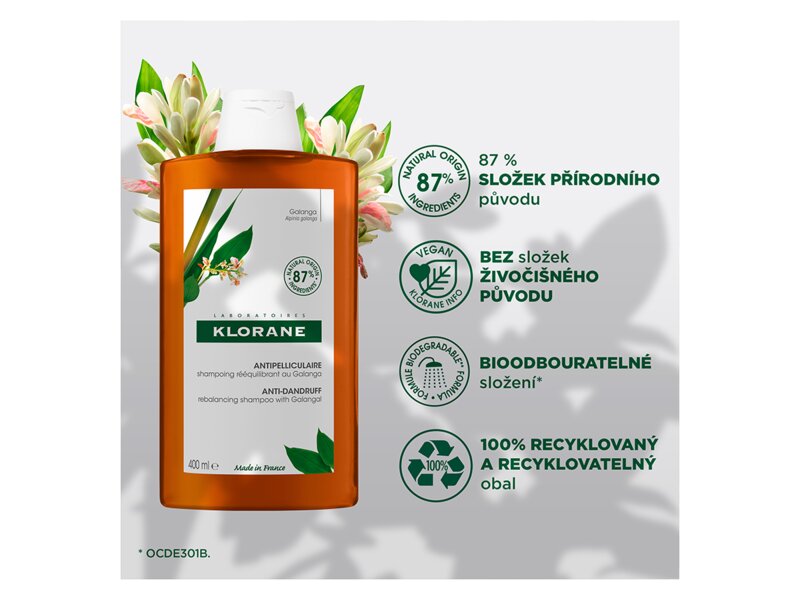 Klorane Šampon proti lupům s galangalem 200 ml Klorane Šampon proti lupům s galangalem 200 ml