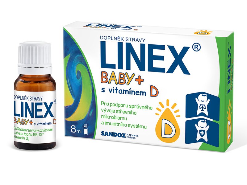 Linex Baby + s vitamínem D probiotika pro děti kapky 8 ml Linex Baby + s vitamínem D probiotika pro děti kapky 8 ml