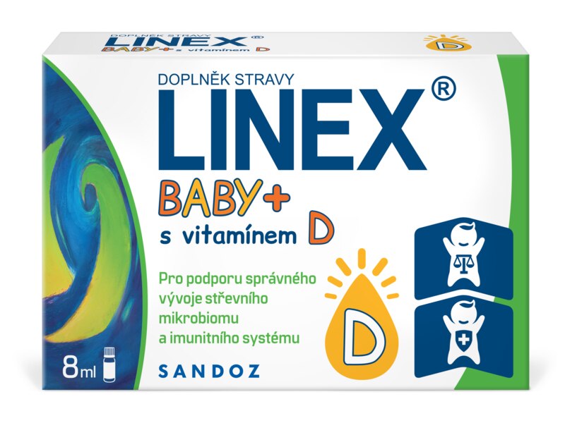 Linex Baby + s vitamínem D probiotika pro děti kapky 8 ml