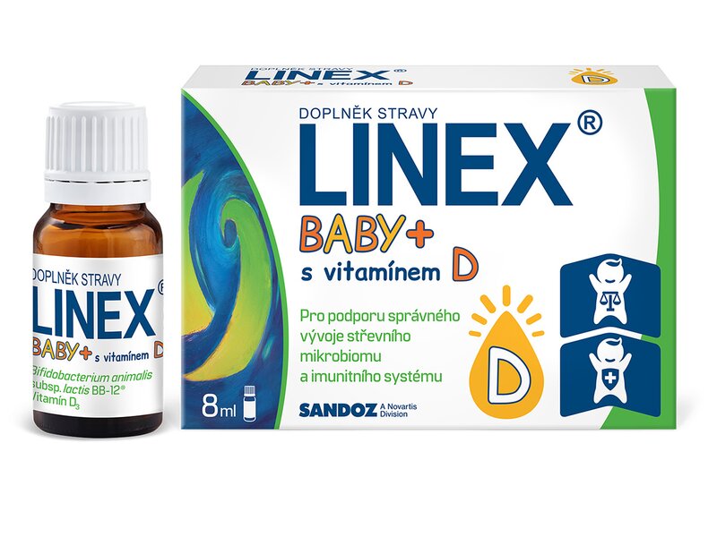 Linex Baby + s vitamínem D probiotika pro děti kapky 8 ml Linex Baby + s vitamínem D probiotika pro děti kapky 8 ml