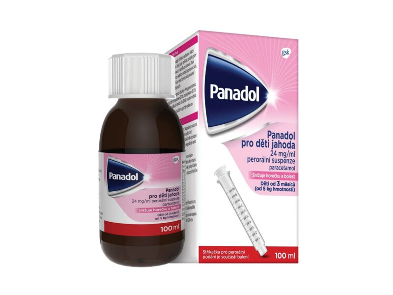 Panadol pro děti 24 mg/ml Jahoda sirup ke snížení horečky u dětí 100 ml