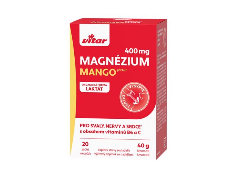 Vitar Magnézium Mango 400 mg s vitamínem B6 a C 20 sáčků