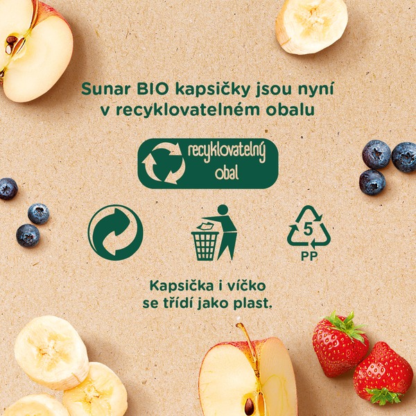 Sunar BIO ovocná kapsička jablko, banán, mrkev 4m+, 100 g 