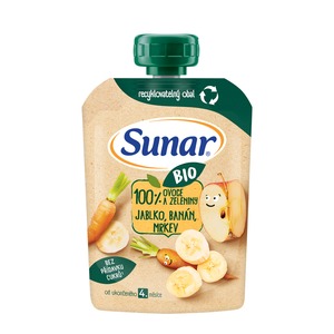 Sunar BIO ovocná kapsička jablko, banán, mrkev 4m+, 100 g 