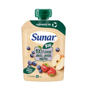 Sunar BIO ovocná kapsička jablko, jahoda, borůvka 4m+, 100 g 