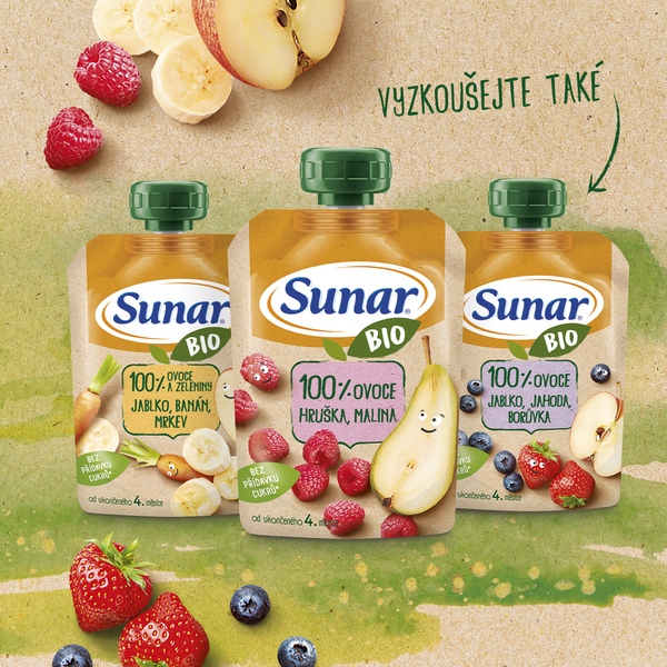 Sunar BIO ovocná kapsička jablko, banán 4m+, 100 g 