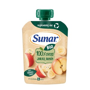 Sunar BIO ovocná kapsička jablko, banán 4m+, 100 g Sunar BIO ovocná kapsička jablko, banán 4m+, 100 g