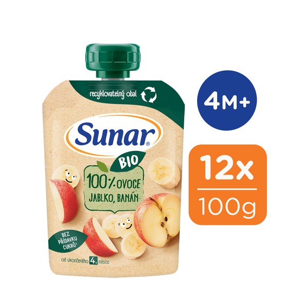 Sunar BIO ovocná kapsička jablko, banán 4m+, 100 g 