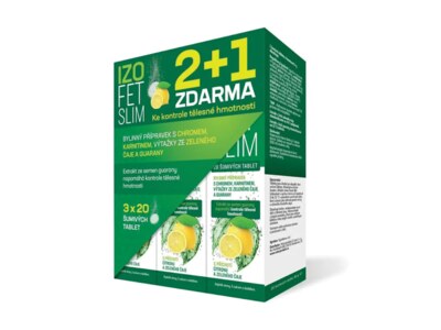 Izofet Slim citron a zelený čaj 2+1 zdarma 60 šumivých tablet Izofet Slim citron a zelený čaj 2+1 zdarma 60 šumivých tablet